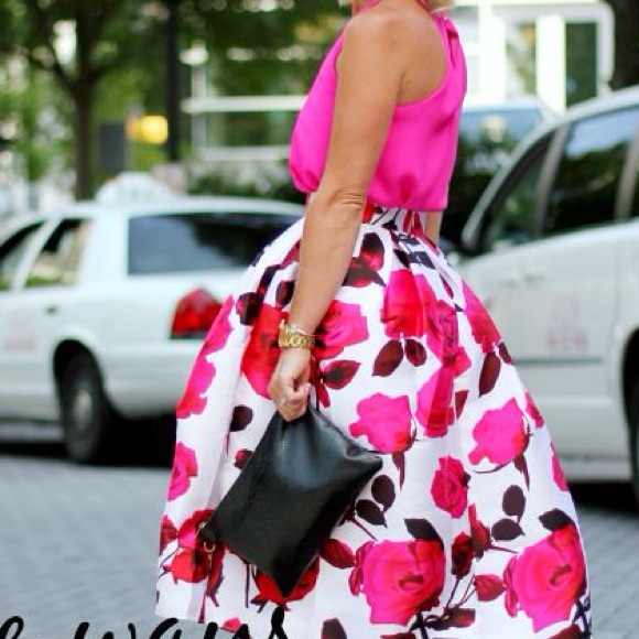 SAN JOY hi-lo bow front full floral skirt - Picture 5 of 12